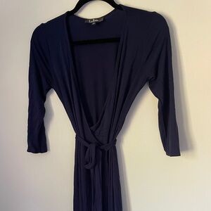 Lulu’s Garden District Black Three-Quarter Sleeve Wrap Maxi Dress - Navy